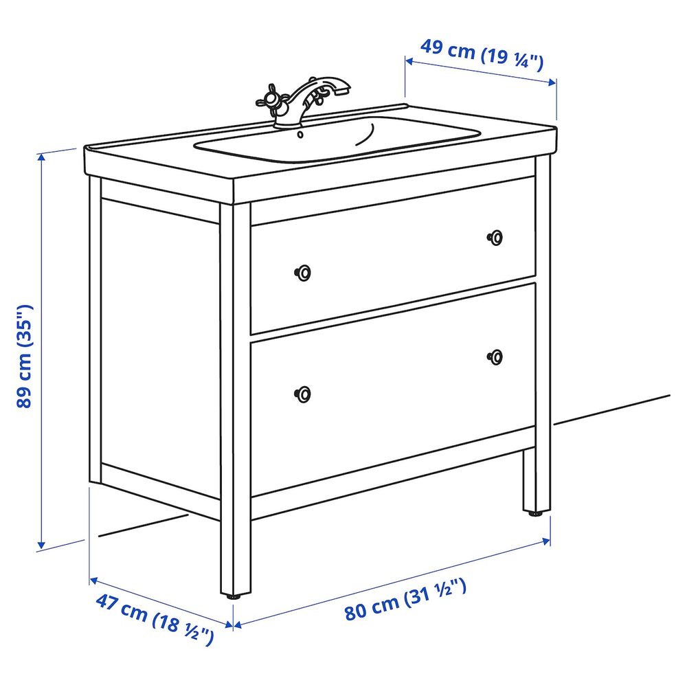 Шкаф для раковины с 2 ящ, белый/РУНШЕР смеситель 83x49x89 см IKEA HEMNES ХЕМНЭС / ODENSVIK ОДЕНСВИК 292.934.51 - фото 1