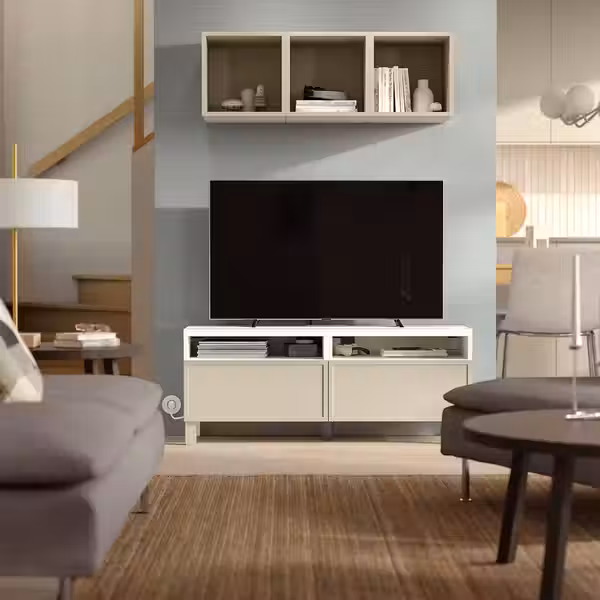 BESTÅ Тумба д/ТВ с ящиками - белый/Krukmakare бежевый 120x42x48 см - фото 2