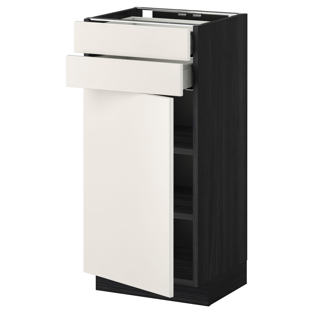 Напольный шкаф с дверцей, 2 ящиками МЕТОД / МАКСИМЕРА, черный, Веддинге белый - схема-чертеж с размерами