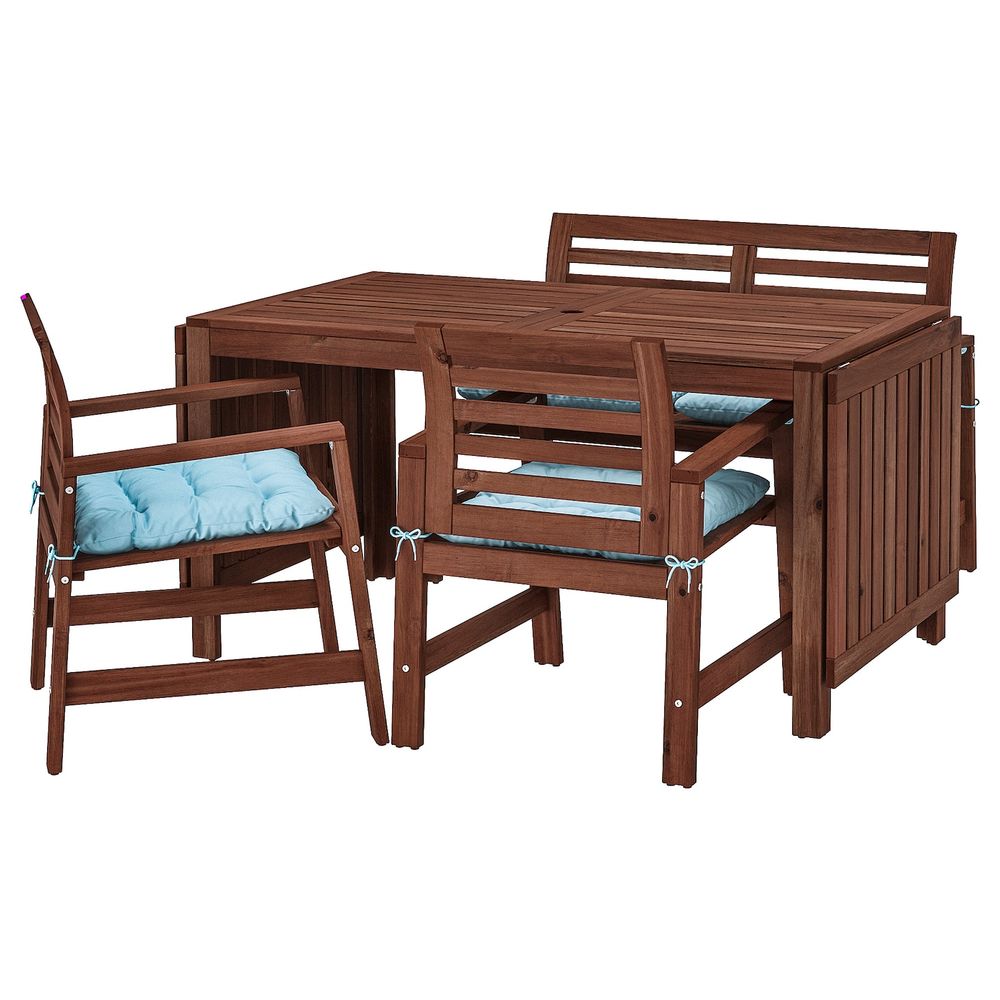 Стол + 2 кресла + скамья, для/сада, коричневая морилка/Куддарна голубой IKEA ÄPPLARÖ ЭПЛАРО 792.894.04 - фото 1