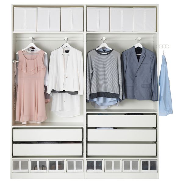 Гардероб ПАКС, белый, Реинсволл серо-зеленый (200x38x236 см) - схема-чертеж с размерами