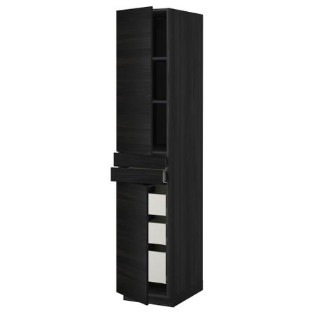 Высокий шкаф + полки, 5 ящиков, 2 дверцы, 2 фронтальных МЕТОД / МАКСИМЕРА, черный, Тингсрид черный