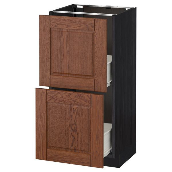 Напольный шкаф с 2 ящиками МЕТОД / ФОРВАРА, черный, Филипстад коричневый - схема-чертеж с размерами