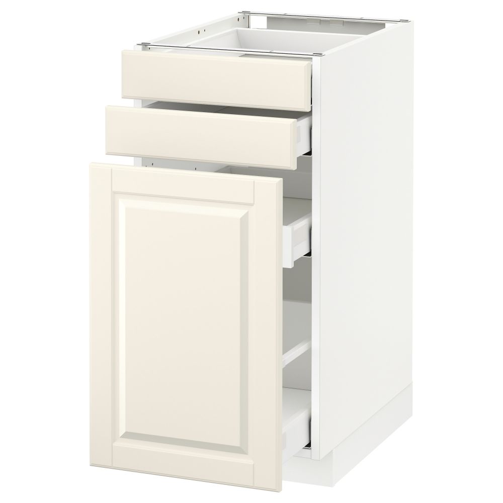 Напольный шкаф с выдвижными модулями, 2 фронтальные панели МЕТОД / МАКСИМЕРА, белый, Будбин белый с оттенком - схема-чертеж с размерами