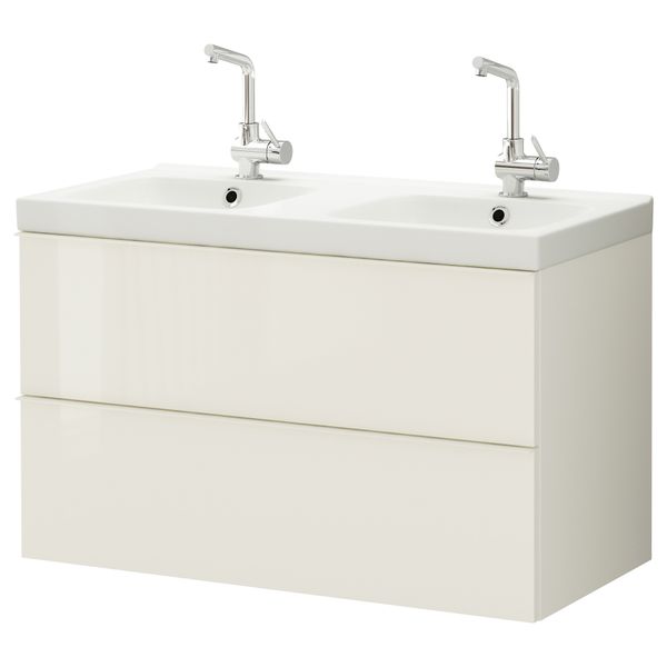 Шкаф для раковины с 2 ящиками ГОДМОРГОН / ОДЕНСВИК, глянцевый белый (100x49x64 см) - фото 2