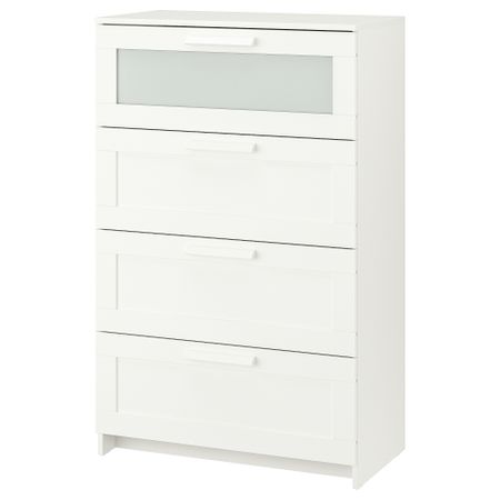 Комод с 4 ящиками БРИМНЭС, белый, матовое стекло (78x124 см)