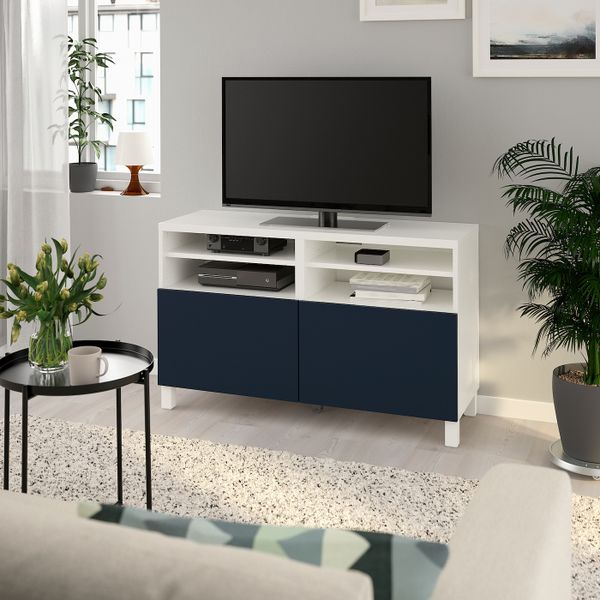 Тумба под ТВ, с дверцами, белый/нотвикен/стуббарп синий 120x42x74 см IKEA BESTÅ БЕСТО 292.990.52 - фото 2