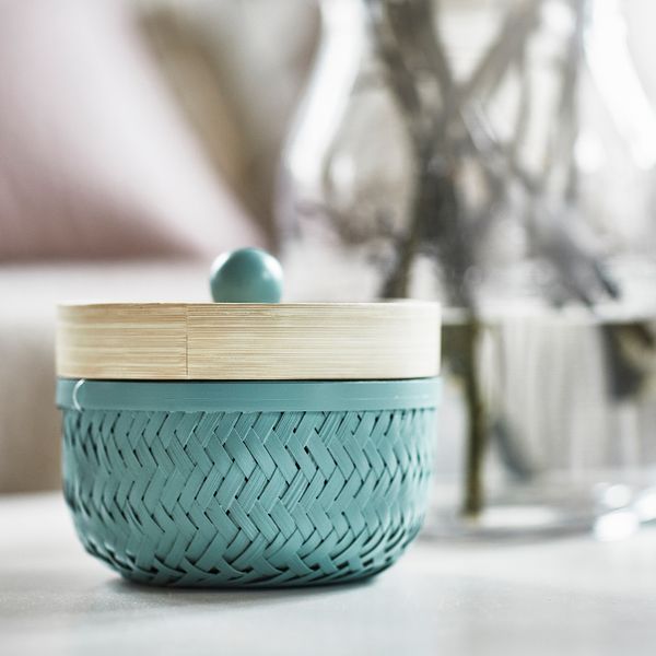 Коробка с крышкой, 2 шт., бамбук/бирюзовый IKEA INSVEP ИНСВЕП 604.767.97 - фото 3