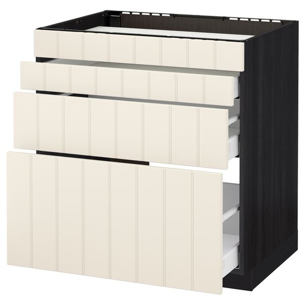 Напольный шкаф для духовки, 4фасада, 3 ящика МЕТОД / МАКСИМЕРА, черный, Хитарп белый с оттенком - схема-чертеж с размерами