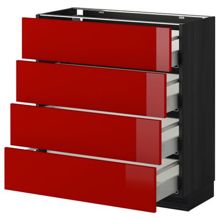 Напольный шкаф 4 фронтальных панели, 4 ящика МЕТОД / МАКСИМЕРА, черный, Рингульт красный