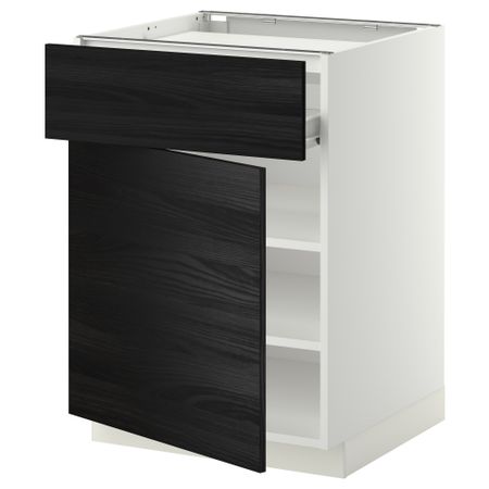 Напольный шкаф для варочной панели, ящик, полка, дверцы МЕТОД / ФОРВАРА, белый, Тингсрид черный (60x60 см)
