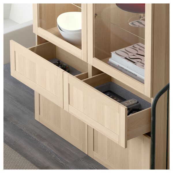 Комбинация для хранения со стеклянными дверцами БЕСТО, Ханвикен, Синдвик под беленый дуб, прозрачное стелко (120x40x128 см) - схема-чертеж с размерами