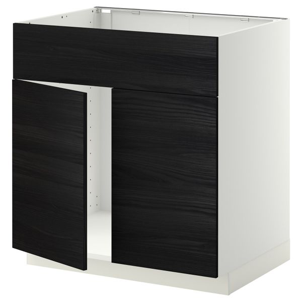 Напольный шкаф под мойку 2 дверцы, фронтальных пнл, белый, Тингсрид черный 80x60 см IKEA МЕТОД 692.244.32 - схема-чертеж с размерами