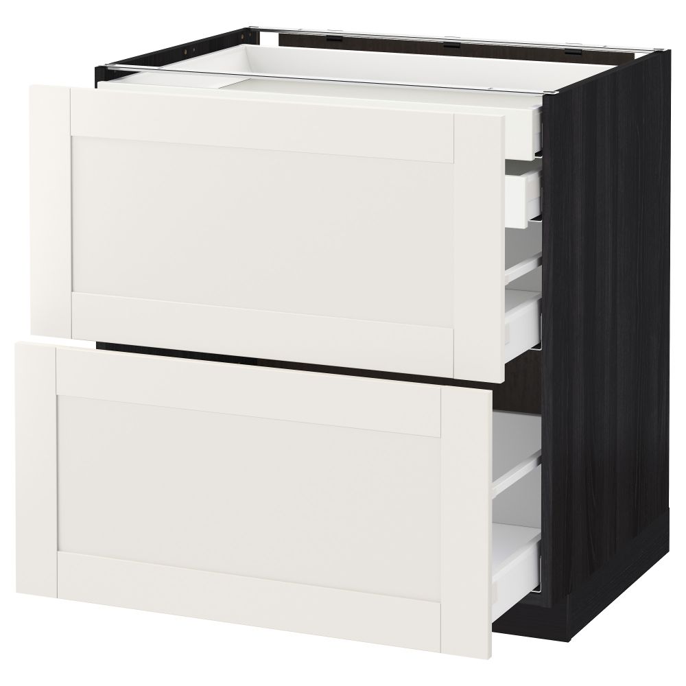 Напольный шкаф 2 фронтальные панели, 2 нижних, 1 средний, 1 высокий ящик МЕТОД / МАКСИМЕРА, черный, Сэведаль белый - схема-чертеж с размерами
