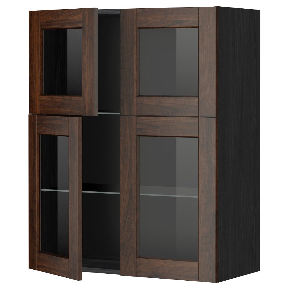 Навесной шкаф с полками, 4 стекло дверцы МЕТОД, черный, Эдсерум коричневый (80x100 см) - схема-чертеж с размерами