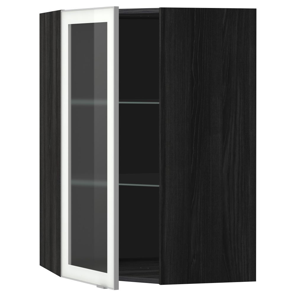 Угловой навесной шкаф с полками, стекляными дверцами МЕТОД, черный, Ютис матовое стекло - схема-чертеж с размерами