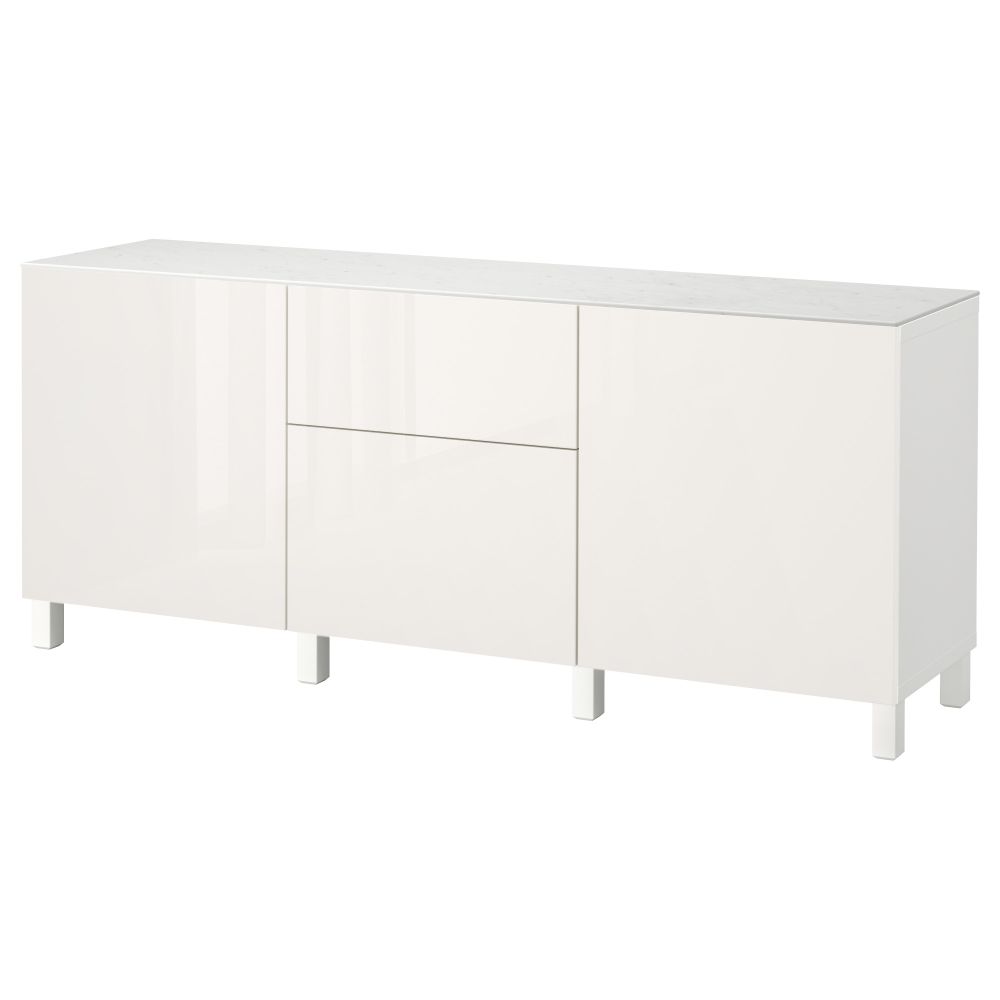 Комбинация для хранения с дверцами, ящиками БЕСТО, белый, Сельсвикен глянцевый/белый (180x42x74 см) - фото 1