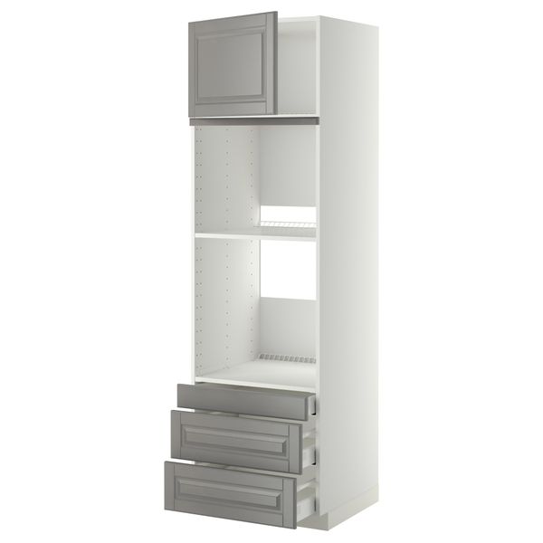 Высокий шкаф для духовки комбинированный, духовка + дверца, 3 ящика МЕТОД / МАКСИМЕРА, белый, Будбин серый - фото 1