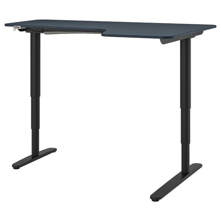 Угловой письменный стол прав/трансф, линолеум синий/черный 160x110 см IKEA BEKANT БЕКАНТ 392.823.67