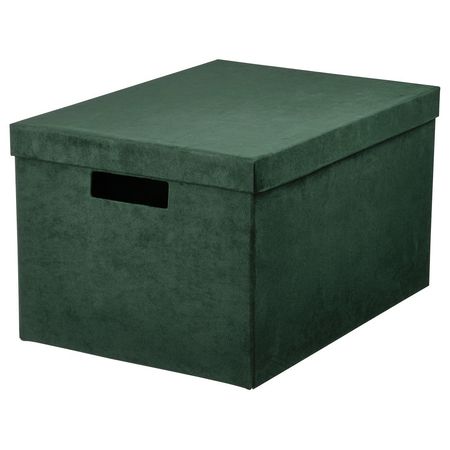 GJÄTTA Коробка с крышкой - бархат темно-зеленый 25x35x20 см