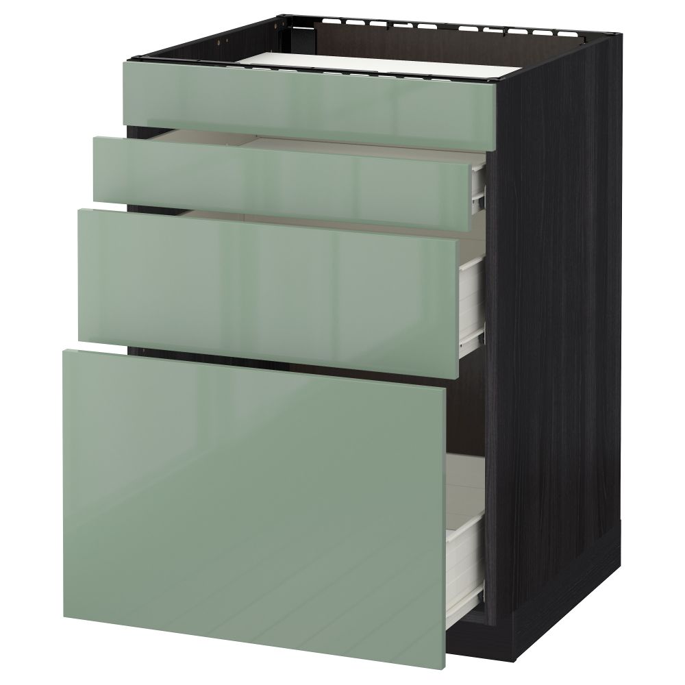 Напольный шкаф для духовки, 4фасада, 3 ящика МЕТОД / ФОРВАРА, черный, Калларп светло-зеленый - фото 1