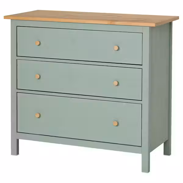 HEMNES Комод с 3 ящиками - серо-зеленый/светло-коричневая морилка 108x96 см - фото 1