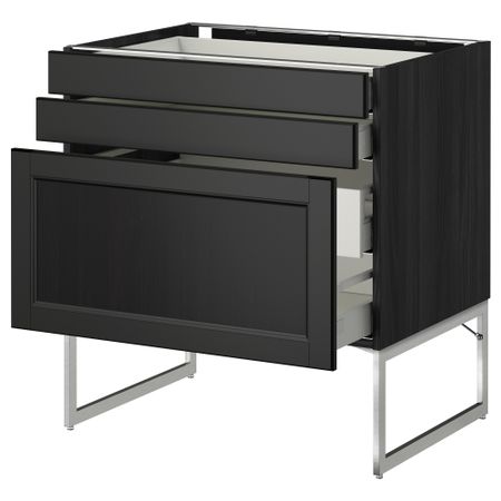 Напольный шкаф 3 фронтальных панели, 2 нижних, 2 средних ящика МЕТОД / МАКСИМЕРА, черный, Лаксарби черно-коричневый