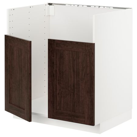 Шкаф для двойной мойки БРЕДШЁН, белый/Эдсерум коричневый 80x60 см IKEA METOD МЕТОД 194.447.90