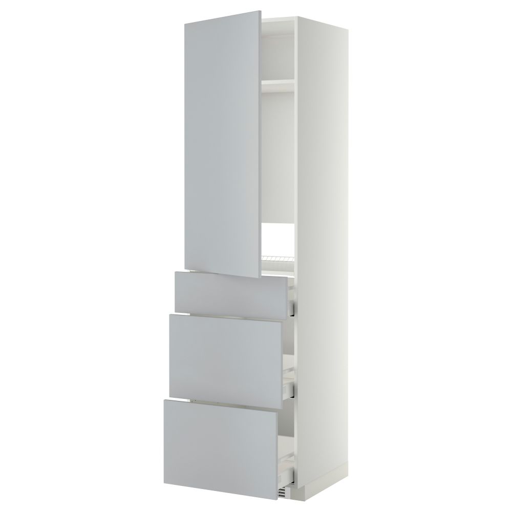 Высокий шкаф для холодильника, с дверцами, 3 ящика МЕТОД / МАКСИМЕРА, белый, Веддинге серый (60x60x220 см) - фото 1