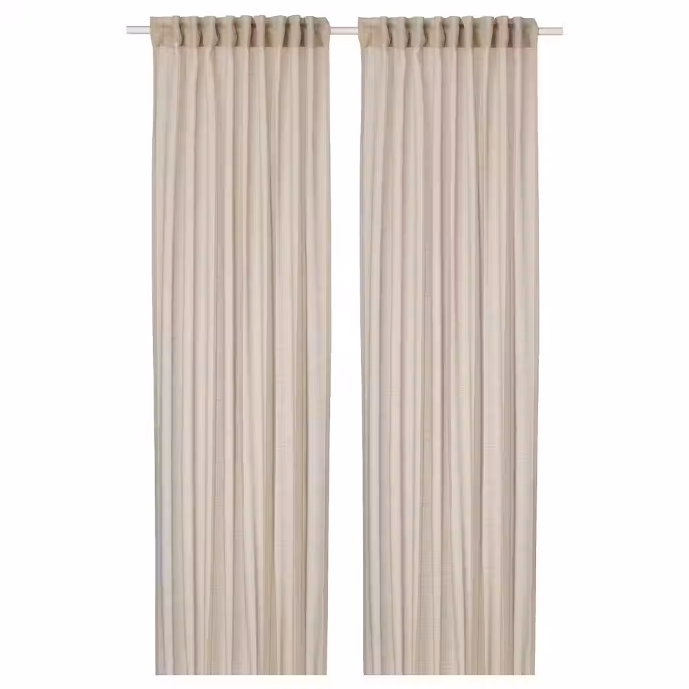 HÄLLEBRÄCKA ХЭЛЛЕБРЭККА Гардины, 2 шт. - светло-бежевый/с лентой 145x300 см - фото 1