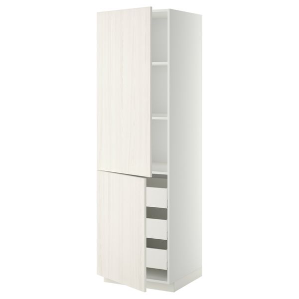 Высокий шкаф + полки, 3 ящика, 2 дверцы МЕТОД / МАКСИМЕРА, белый, Росдаль белый - схема-чертеж с размерами