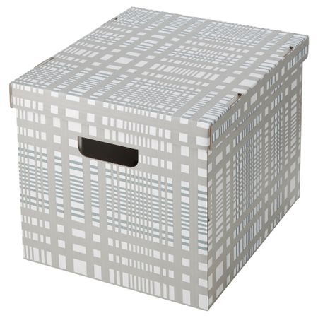 Коробка с крышкой СМЕКА, белый, клетчатый орнамент (33x38x30 см)