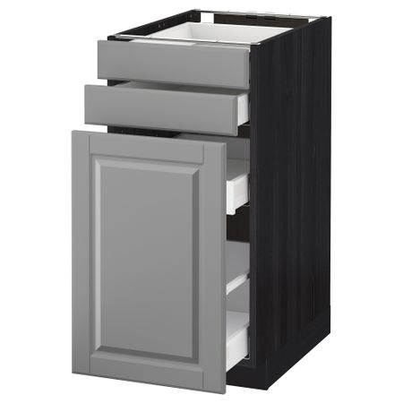 Напольный шкаф с выдвижными модулями, 2 фронтальные панели МЕТОД / МАКСИМЕРА, черный, Будбин серый