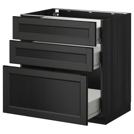 Напольный шкаф с 3 ящиками МЕТОД / ФОРВАРА, черный, Лаксарби черно-коричневый