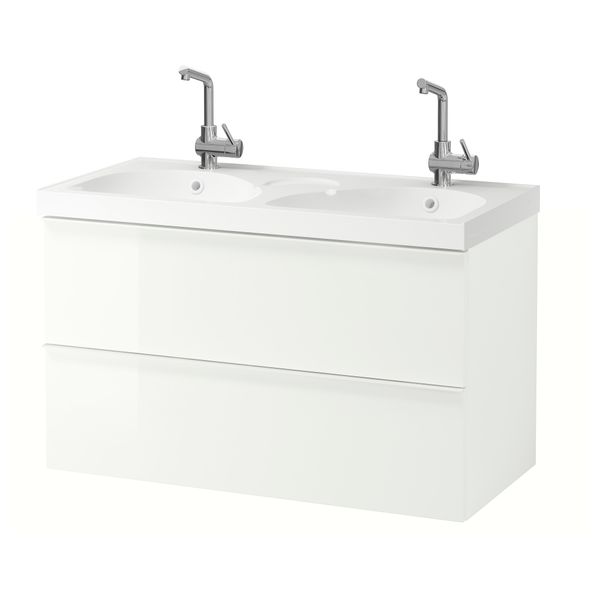 Шкаф для раковины с 2 ящиками ГОДМОРГОН / ЭДЕБОВИКЕН, глянцевый белый (100x49x64 см) - фото 1