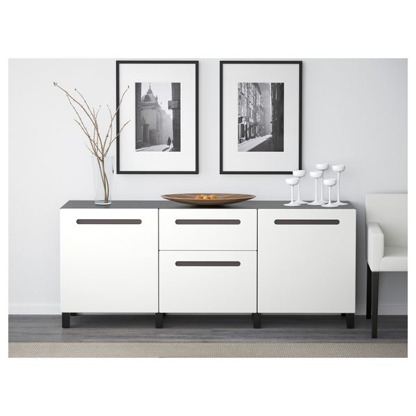 Комбинация для хранения с ящиками БЕСТО, черно-коричневый, Марвикен белый (180x40x74 см) - фото 2