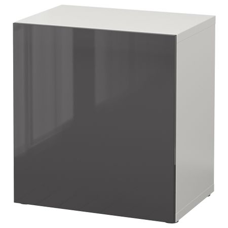 Стеллаж с дверью БЕСТО, белый, Сельсвикен глянцевый/серый (60x40x64 см)