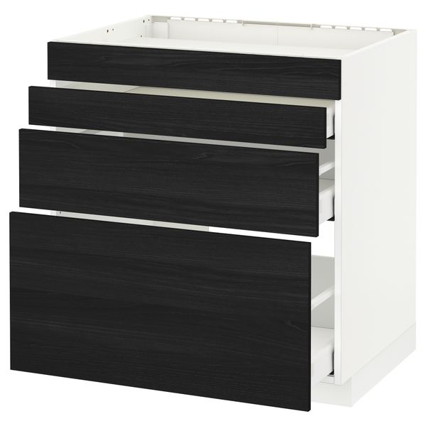 Напольный шкаф для духовки, 4фасада, 3 ящика МЕТОД / МАКСИМЕРА, белый, Тингсрид черный - схема-чертеж с размерами
