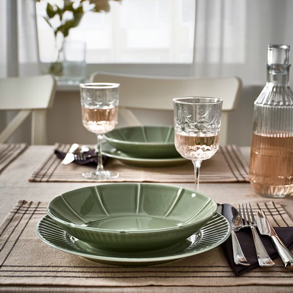 STRIMMIG Тарелка глубокая - каменная керамика бледный серо-зеленый 23 см - схема-чертеж с размерами