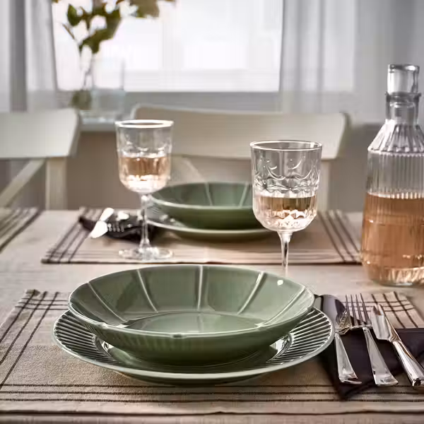 STRIMMIG Тарелка глубокая - каменная керамика бледный серо-зеленый 23 см - схема-чертеж с размерами