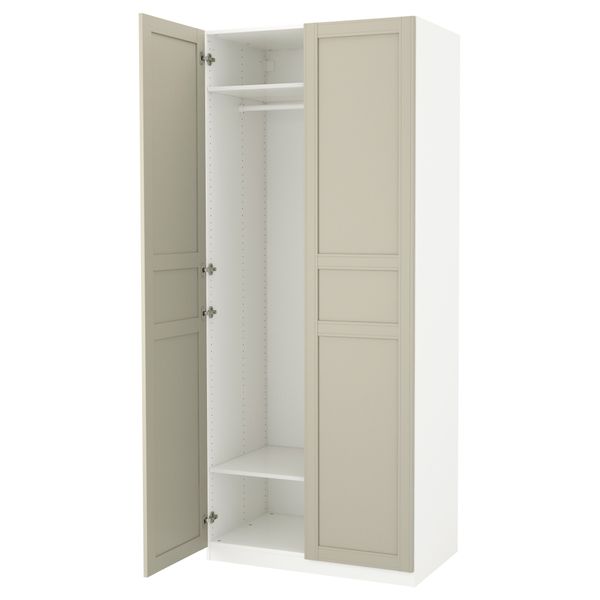 Гардероб ПАКС, белый, Флисбергет светло-бежевый (100x60x236 см) - фото 1