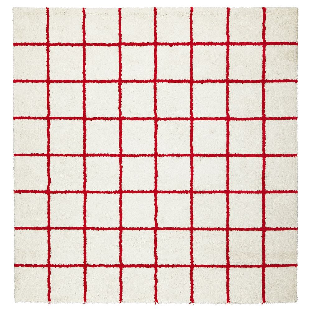 Ковер, длинный ворс, белый, красный 200x200 см IKEA SIMESTED СИМЕСТЕД 004.351.92 - фото 1