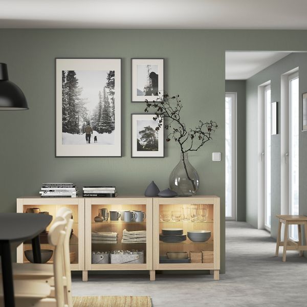 Комбинация для хранения с дверцами, под беленый дуб/синдвик/стуббарп под беленый дуб, прозрачное стелко 180x42x74 см IKEA BESTÅ - фото 3