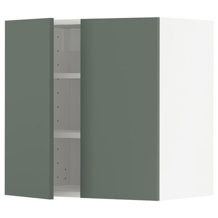 Навесной шкаф с полками/2дверцы, белый/Бодарп серо-зеленый 60x60 см IKEA METOD МЕТОД 494.449.15
