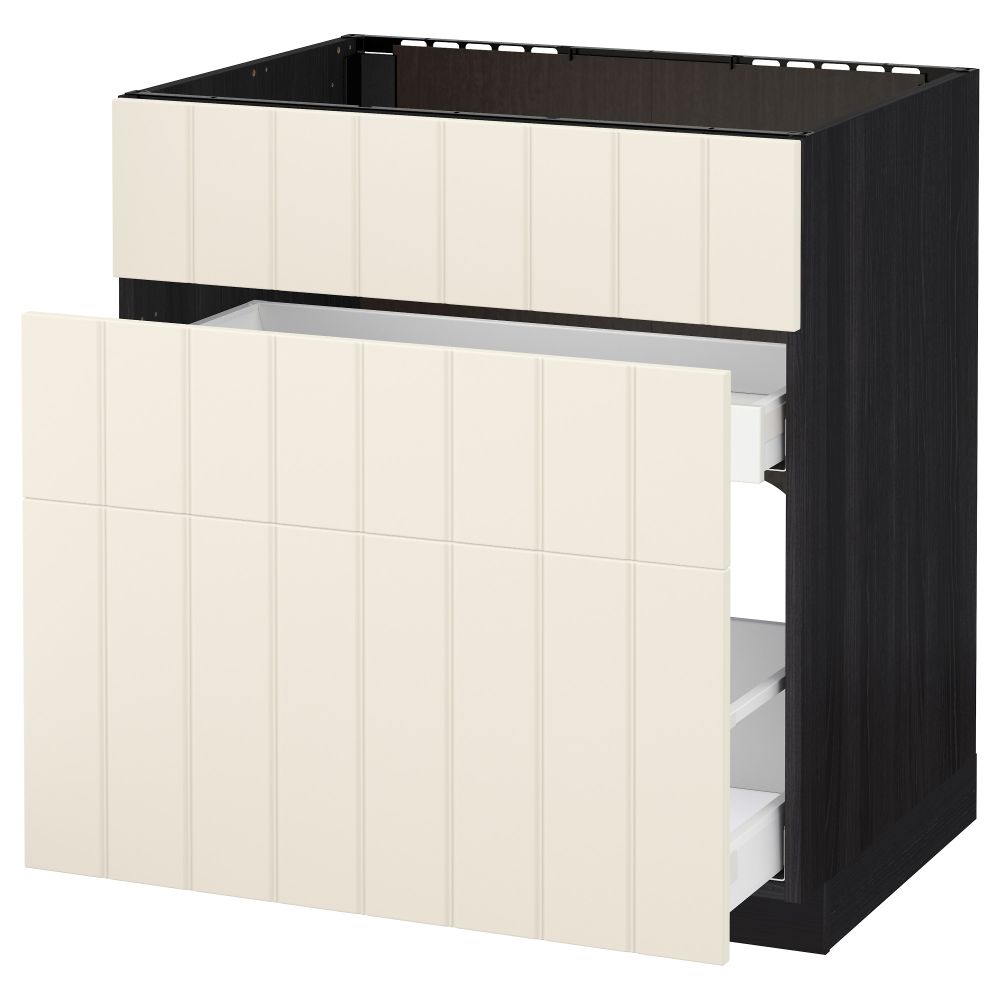 Напольный шкаф под мойку + 3 фронтальных панели, 2 ящика МЕТОД / МАКСИМЕРА, черный, Хитарп белый с оттенком - схема-чертеж с размерами