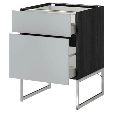 Напольный шкаф 2 фронтальных панели, 2 нижних,1 встроенный ящик МЕТОД / МАКСИМЕРА, черный, Веддинге серый