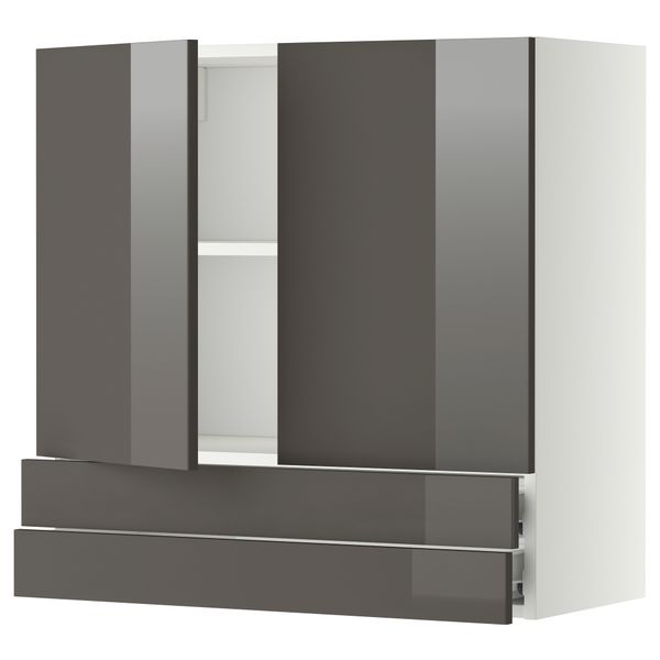 Навесной шкаф, 2 дверцы, 2 ящика МЕТОД / ФОРВАРА, белый, Рингульт серый - фото 1