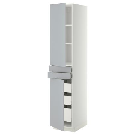Высокий шкаф + полки, 5 ящиков, 2 дверцы, 2 фронтальных МЕТОД / МАКСИМЕРА, белый, Веддинге серый