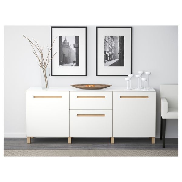 Комбинация для хранения с дверцами, ящиками БЕСТО, под беленый дуб, Марвикен белый (180x40x74 см) - фото 2