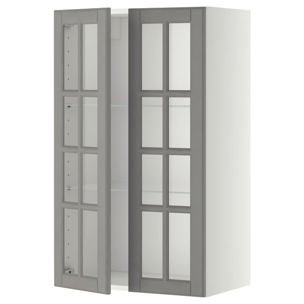 Навесной шкаф/полки/2стеклян двери, белый/Будбин серый 60x100 см IKEA METOD МЕТОД 393.936.38 - фото 1